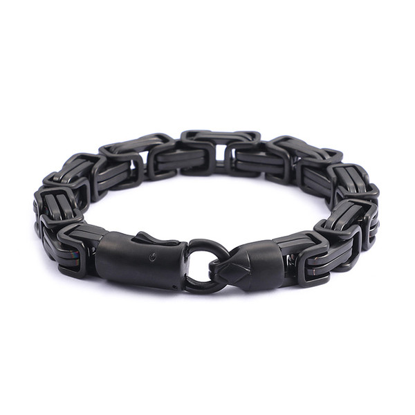 220*10mm High Polished Black/Silver/Gold Stainless Steel Chain Link Bracelet For Men Rock Male Wrap Byzantine Bracelet Biker Jewelry