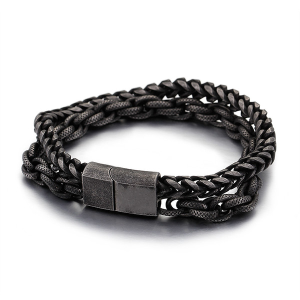 Wholesale 230*13mm Double Layer Link Chain Bracelet For Men Male Stainless Steel Grey Bangles Mens 2018