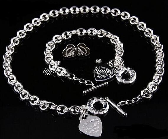 2018 Hot Tiffany925 Silver fashion jewelry necklace and bracelet original packaging gift boxes A21 Set with box HOT Free Shipping