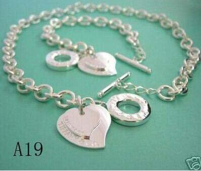 Christmas Gift 925 Silver Love Necklace+Bracelet Set Wedding Statement Jewelry Heart Pendant Necklaces Bangle Sets 2 in 1