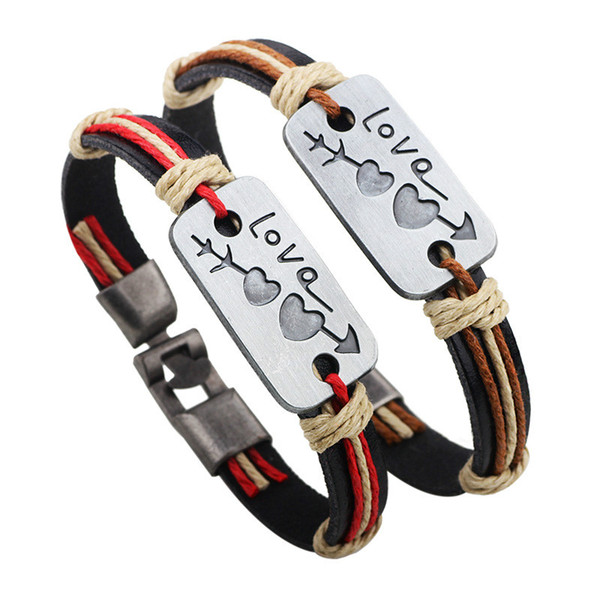 Couple Jewelry Bracelet Urban Fashion Jewelry Handmade Black Genuine Leather Adjustable Wristband Retro Jewelry Gift Wholesale