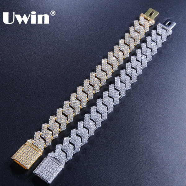 Uwin Luxury Bracelets Micro Pave Cubic Zirconia Bling Bling Gold Silver Color Iced Out Cuban Links Bracelet Jewelry For Men C19021601