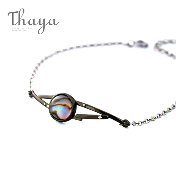 Thaya Milky Stars Design Bracelet Natural Abalone Shell S925 Silver Black Bracelet With Halo Stone Jewelry For Women Gift Q190416