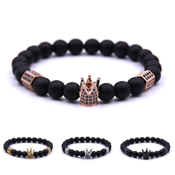 Luxury Crown Bracelet Mens Womens Onyx Stone Beads Bracelet Rose Gold beaded Bracelets Rhinestones Jewelry Boy Girl Gift