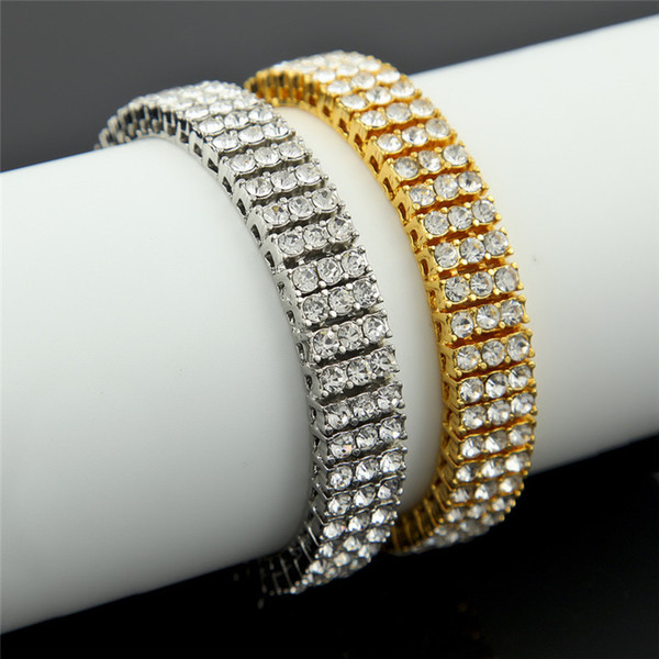 Hip Hop Men Jewelry Chain 18k Gold Plated Rhinestone Crystal Bracelet High Quality Black Mens Punk Bracelet