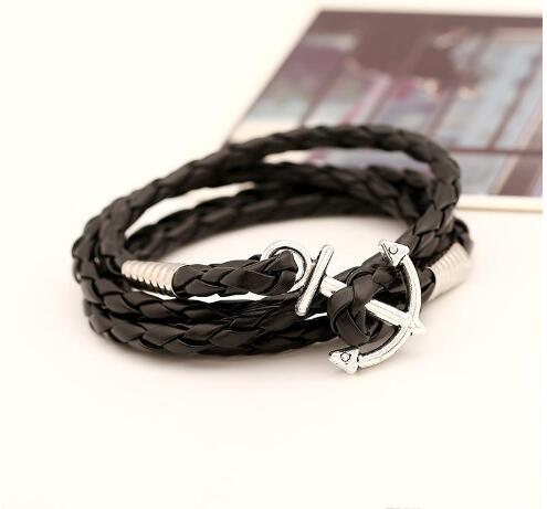 2017 Europe and the United States new anchor Leather Bracelet Retro Leather woven bracelet bracelet - Multi