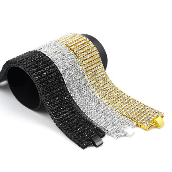 Fashion Design Men Bracelets Luxury 18K Gold Plated Chain 8 Rows Diamond Hip Hop Bracelet Fashion Jewelry Party Gift