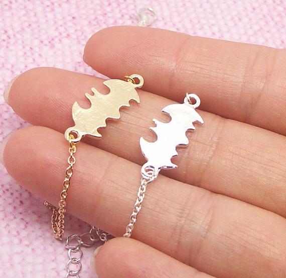 12pc-gold and silver vampire bat bracelet simple superman batman bracelet superhero halloween animal bracelet women children lucky jewelry