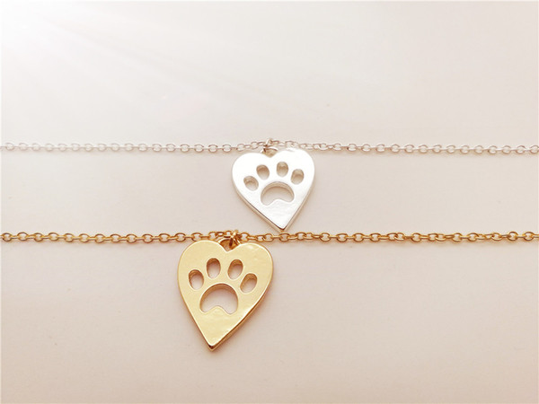 hollow love Heart Animal paw footprint Shape bracelet Pet Cat Dog Panda Bear Paw bracelet Paper-cut Animal Pet Foot Print Paw Print Souvenir