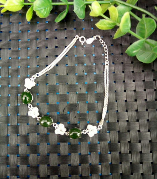 Full of new personality exquisite fashion women 925 Silver Butterfly Bracelet and Tian spinach green jade bracelet