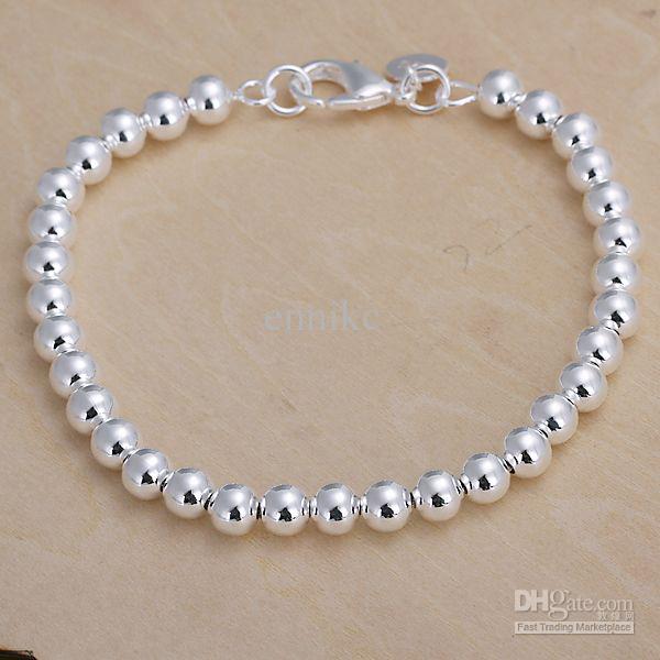 H114 New 925 Silver 6mm Line Beads Chain Bracelet , Nickle Free Antiallergic Jewelry Factory Prices