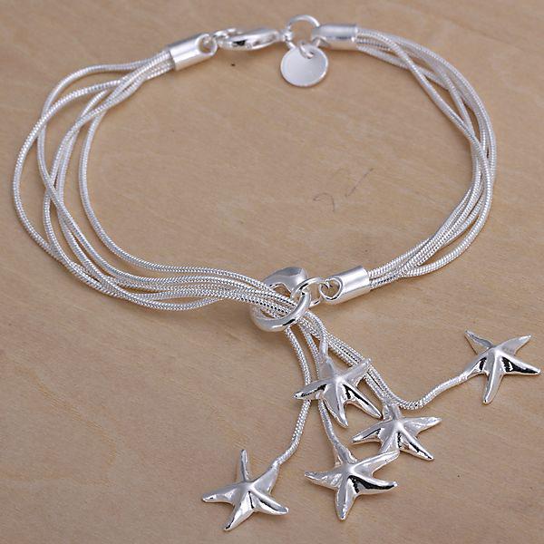 H099 925 Silver Pretty Five Star Pendant Bracelet , Nickle Free Antiallergic Jewelry Factory Prices