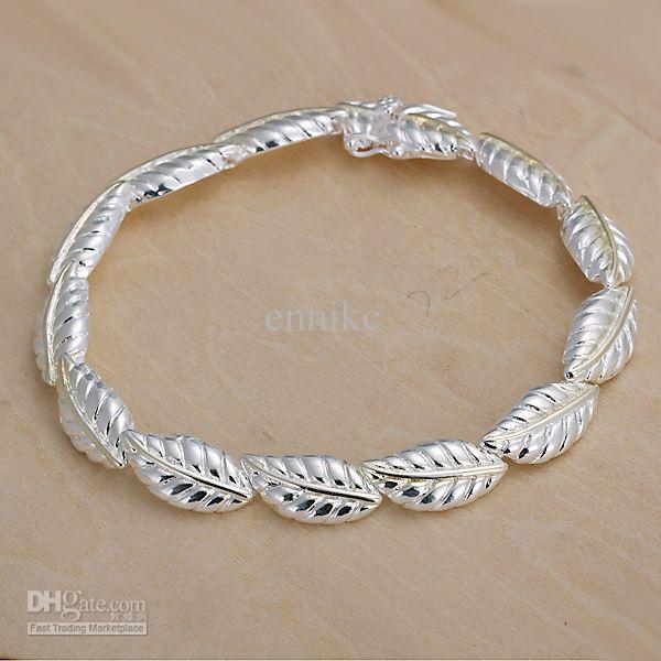 Bracelet Silver Leading Lady Jewelry ! Fashion 925 silver Feather Bracelet Free Shipping H058 10pcs/lot