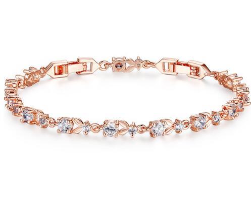 6 Colors Luxury Rose Gold Color Chain Link Bracelet for Women Ladies Shining Cubic Zircon Crystal Jewelry