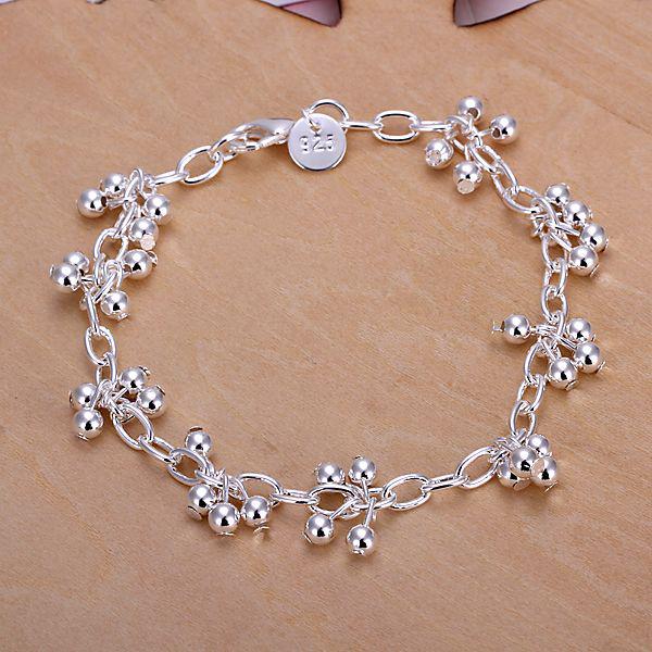 H085 925 Silver Smooth Grape Beads Chain Bracelet , Nickle Free Antiallergic Jewelry Factory Prices