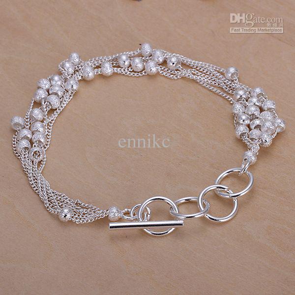 H030 Pretty 925 Silver Multi Beads Chain Bracelet , Nickle Free Antiallergic Jewelry Factory Prices