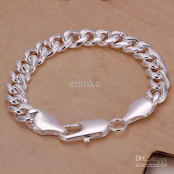 Curb Men's 10mm Bracelet Silver Jewelry ! Fashion For XMAS 925 silver Bracelet Free Shipping H151 10pcs/lot