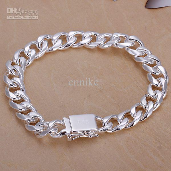 Promotion Price 925 silver Bracelet Jewelry ! Fashion For XMAS Men's 10mm Curb Bracelet Free Shipping H037 10pcs/lot