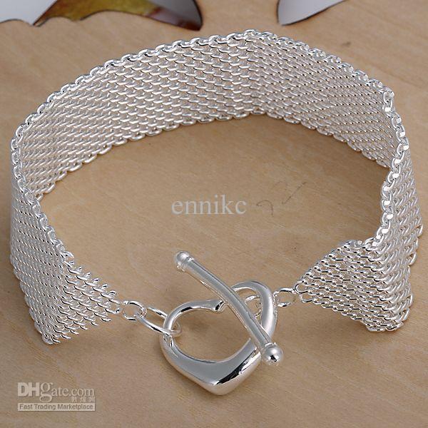 Bracelet Silver Leading Lady Jewelry ! Fashion 925 silver Weave Heart Clasp Bracelet Free Shipping H003 10pcs/lot