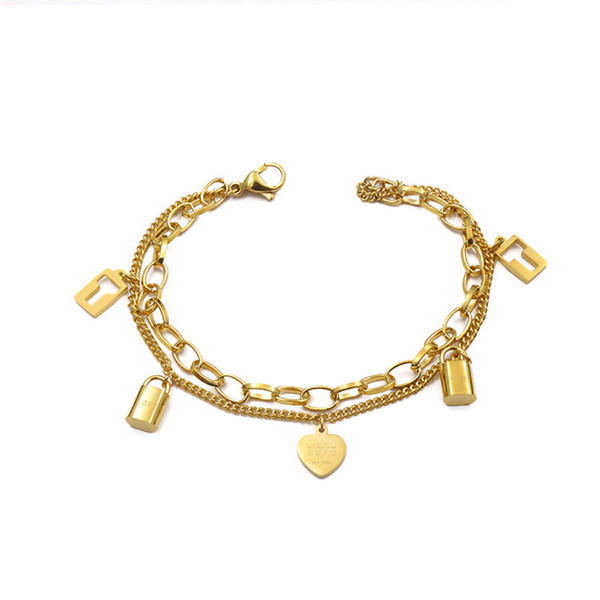 Luxury Hip Hop Chains Bracelet Women Hot Fashion Lock Charms Bracelets Gold Silver Rose Ladies Charms Bracelets Fine Jewellery Love Gifts