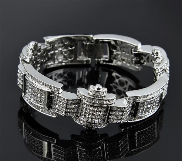 Fashion Bling Bracelets Luxury 18K Gold Plated Chains Stainless Steel Full Diamond Bracelet Quality Fine Jewelry Anniversary Lover Gift