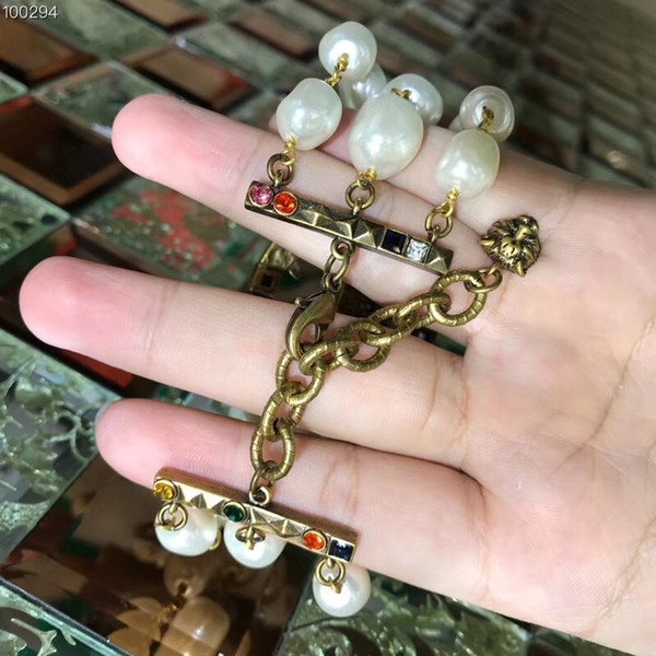 New Arrival Vintage Letters Luxury Bracelet Women Girls Beads Pearls Chain Link Bracelet Famous Brand Designer Jewelry Gift