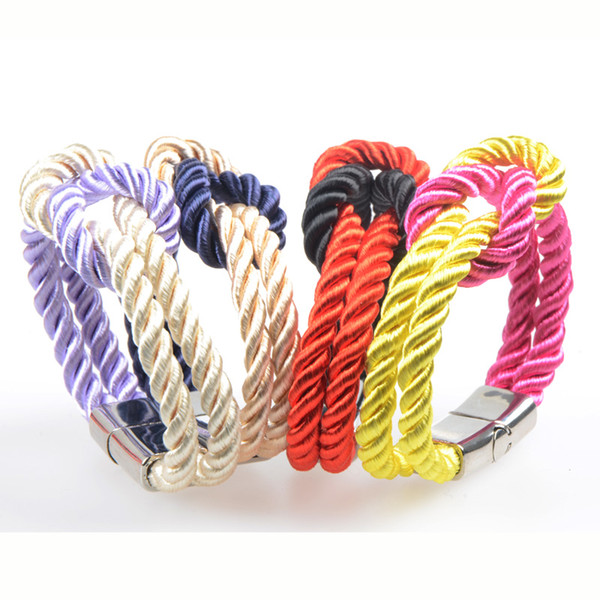 Brand new braided rope chains with magnetic infinity bow charm leather bracelet&bangle for women and man jewelry