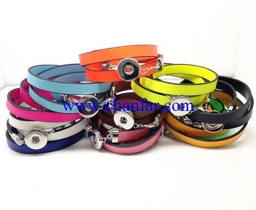 Colorful leather wrap bracelets for snap button charm ,DIY snap button leather wrap bracelet for fashion jewelry