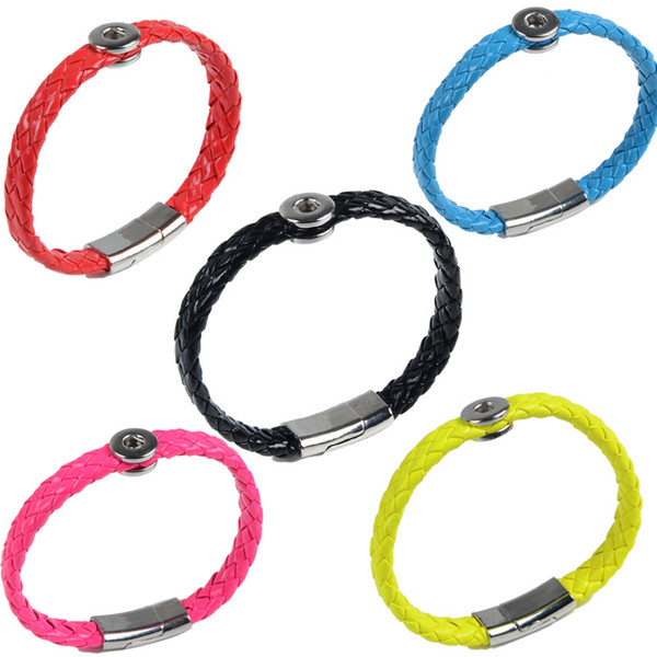 Newest Multicolor handmade 12mm snap button wrapped leather bracelet & bangle fit for DIY women girl jewelry