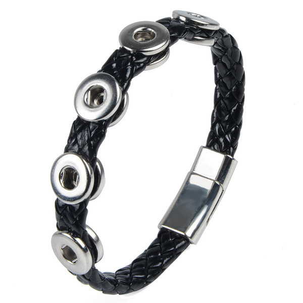 High quality hot 5pcs snap buttons wrapped leather magnetic clasp bracelet bangle fit for 12mm DIY snap button jewelry