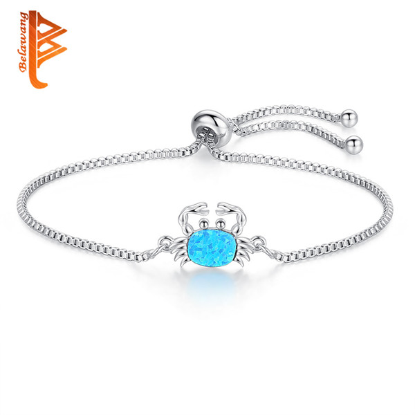 BELAWANG Cute Sea Animal Bracelets Blue Opal Crab Charms Bracelets Silver Adjustable Chain For Girls Jewelry Gifts