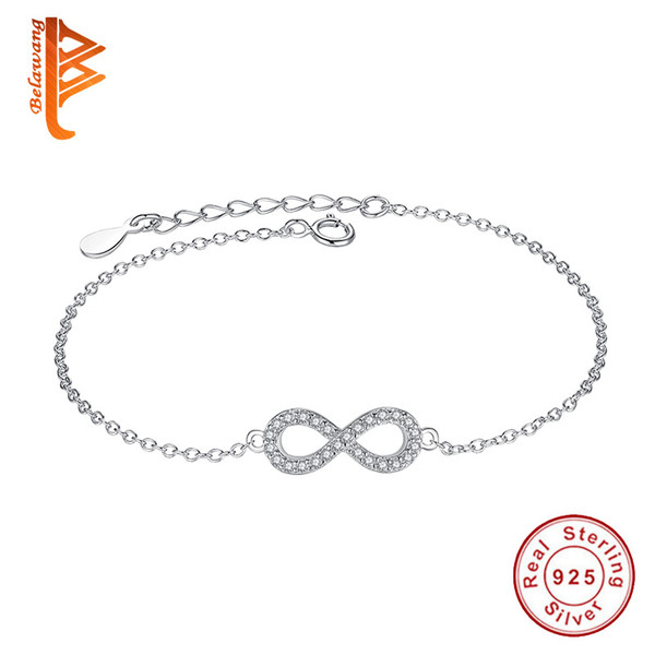 BELAWANG Authentic New Brand Women Infinity Bracelet 925 Sterling Silver CZ Crystal Charm Bracelet For Women Wedding Jewelry Gift