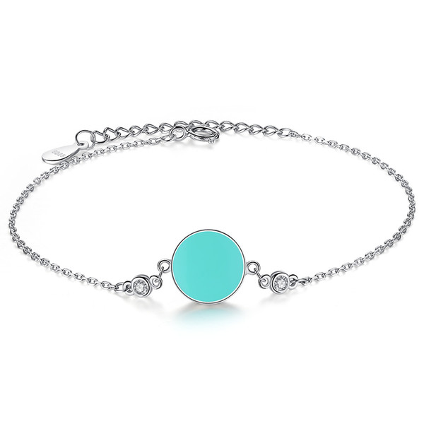 BELAWANG Simple Blue Enamel Bracelet Jewelry 925 Sterling Silver Charm Bracelets with Cubic Zircon for Women Girl Party Valentine's Day Gift