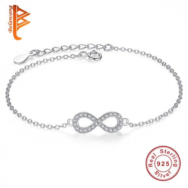 BELAWANG Women Silver&Rose Gold Infinity Bracelet 925 Sterling Silver Cubic Zircon Link Chain Bracelet Women Wedding Jewelry Christmas Gift