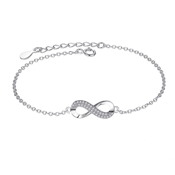 BELAWANG Exquisite Workmanship 925 Sterling Silver Crystal Infinity Bracelet For Women Link Bracelets & Bangles Jewelry With Lobster Clasp