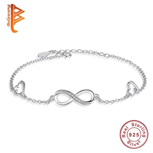 BELAWANG Romantic Double Heart Bracelets For Women Infinity Love Bracelets With Shinning CZ 925 Sterling Silver Jewelry Birthday Gift