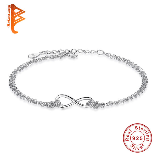 BELAWANG 925 Sterling Silver Infinity Bracelet Adjustable Double Layer Link Chain Bracelets for Women Lover Wedding Party Jewelry Gift