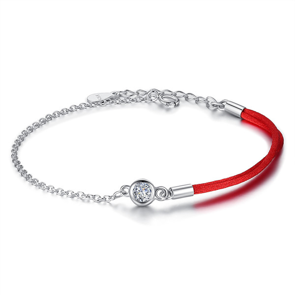 BELAWANG Special Design 925 Sterling Silver Crystal Bracelet Red Thread Rope Bracelet Women Girls Jewelry for Valentine's Day Birthday Gift