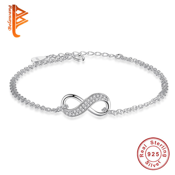 BELAWANG Top Quality Women 925 Sterling Silver Infinity Bracelets&Bangles Cubic Zircconia Bracelet Jewelry for Wedding Engagement Gift