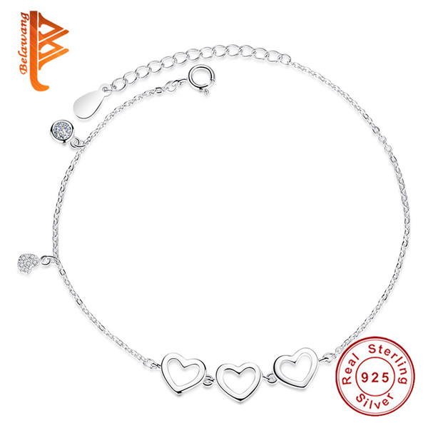 BELAWANG Women 925 Sterling Silver Heart Charm Bracelets with CZ Clear Crystal Link Chain Bracelet for Lover Valentine's Day Gift Wholesale