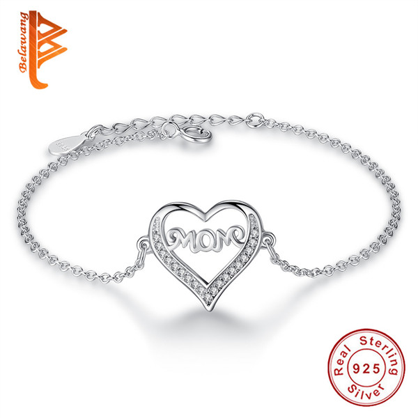 BELAWANG for Mother Jewelry Gift 925 Sterling Silver Cubic Zircon Bracelet with Letter MOM New Brand Jewelry fit Mother's Day Free Shipping