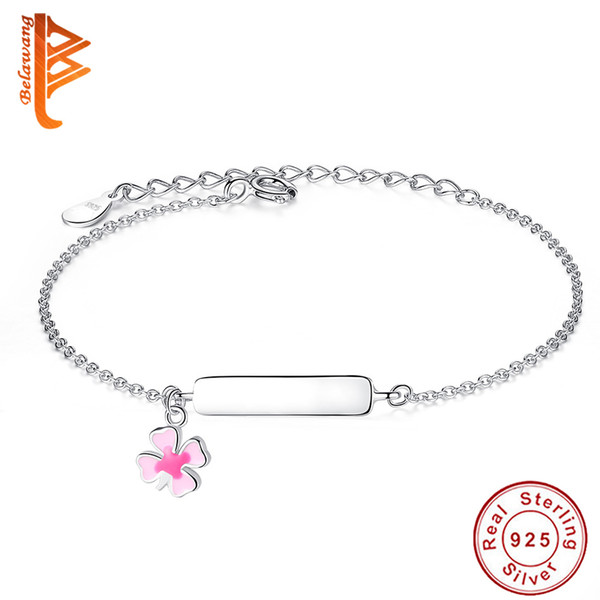 BELAWANG 925 Sterling Silver Enamel Flower Children Bracelets Personalized Letters or Name for Free Girls Jewelry 11-15cm for 8-16 Years Old