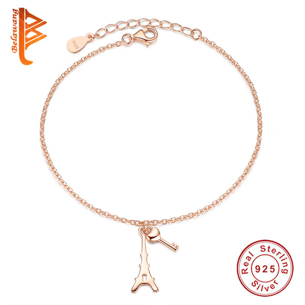 BELAWANG for Lover 925 Sterling Silver Lock&Key Pendants Bracelet&Bangle Rose Gold Tower Heart Shape Bracelet New Arrival Jewelry Wholesale