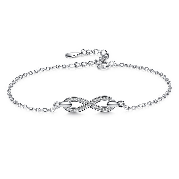 BELAWANG For Lover High Quality 925 Sterling Silver Link Chain Beads Bracelet With Unique Cubic Zircon Infinity Shape Charm Bracelets