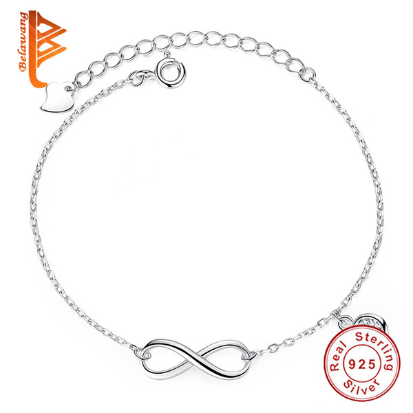 BELAWANG Real 925 Sterling Silver Infinity Bracelets&Bangles with Cubic Zircon Crystal Charm Bracelet Women Fashion Jewelry for Valentine's