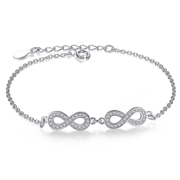 BELAWANG New Design Wedding/Engagement Jewelry Gift 925 Sterling Silver Infinity Charms Bracelet For Women CZ Crystal Link Chain Bracelet