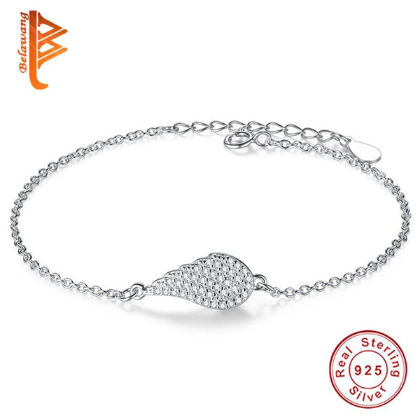 BELAWANG Women Romantic Bracelets 925 Sterling Silver Angle Wing Treatment Charm Bracelet Bangles Crystal Link Chain For Valentine's Day