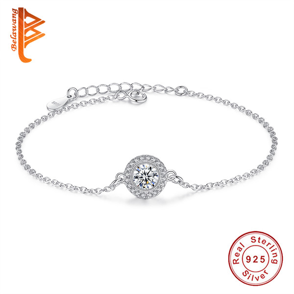 BELAWANG New Arrival 925 Sterling Silver Round Shape Women Bracelet&Bangle Big Crystal Link Chain Bracelet Fashion Jewelry Gift Wholesale