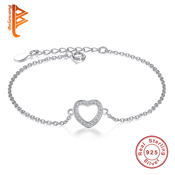 BELAWANG Authentic 925 Sterling Silver Cubic Zircon Bracelet Jewelry Crystal Heart Bracelets With Link Chain For Women New Brand Jewelry