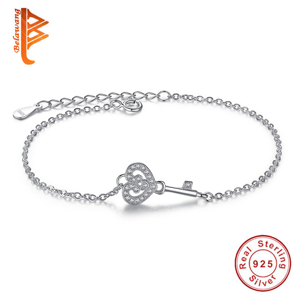 BELAWANG Lover Anniversary Romantic 925 Sterling Silver Symbol of Love Locket Key Heart Bracelet Fashion Jewelry for Women Bracelets&Bangles